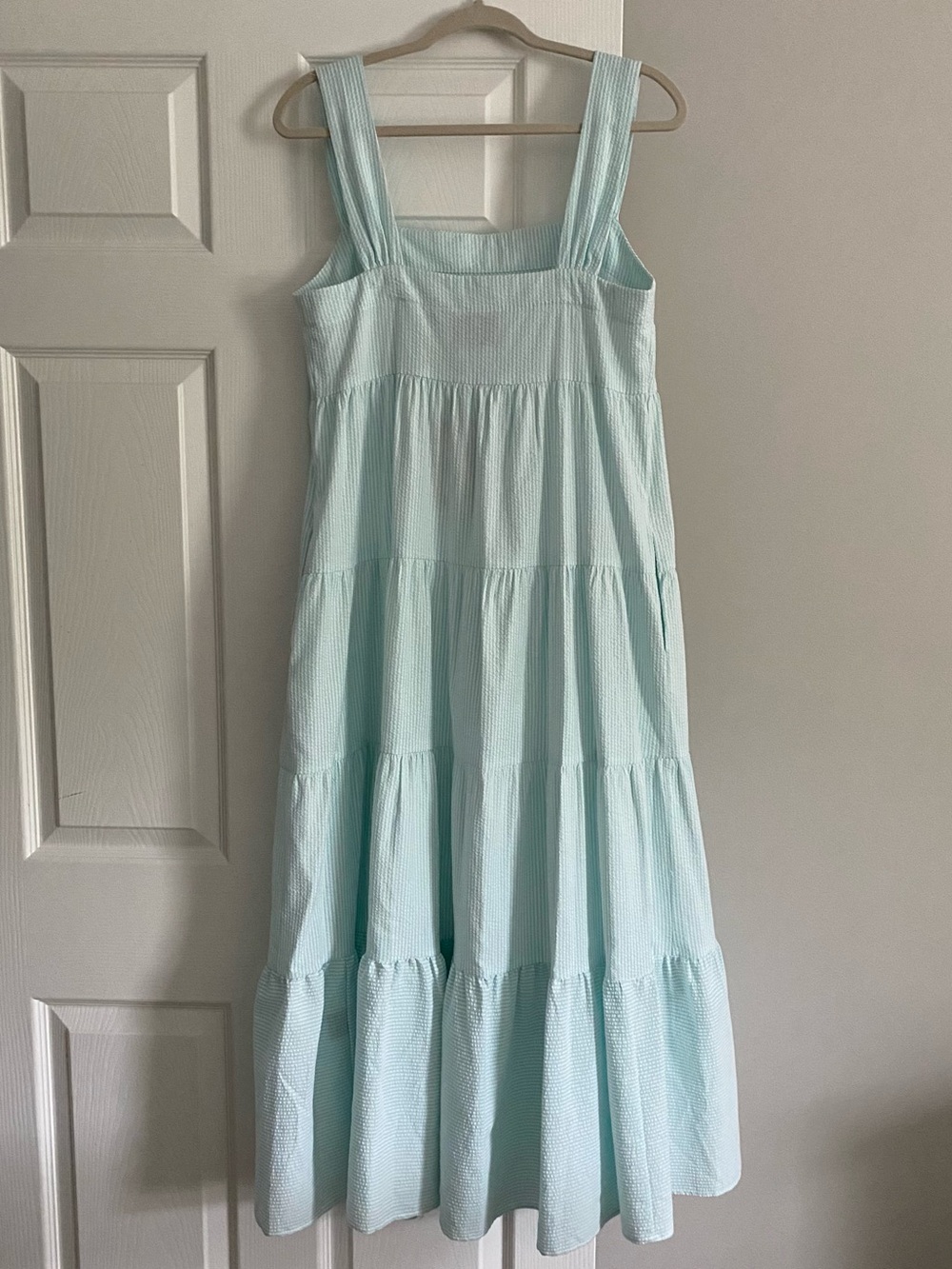 Anthropology Denimist Turquoise and White Striped Tiered Maxi Dress - Picture 7 of 11